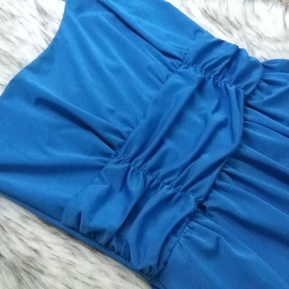 Blue Ruched Chain One Shoulder Dress - Picture 6 of 12